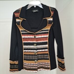 Bali Women's Black Multicolor Striped Blazer